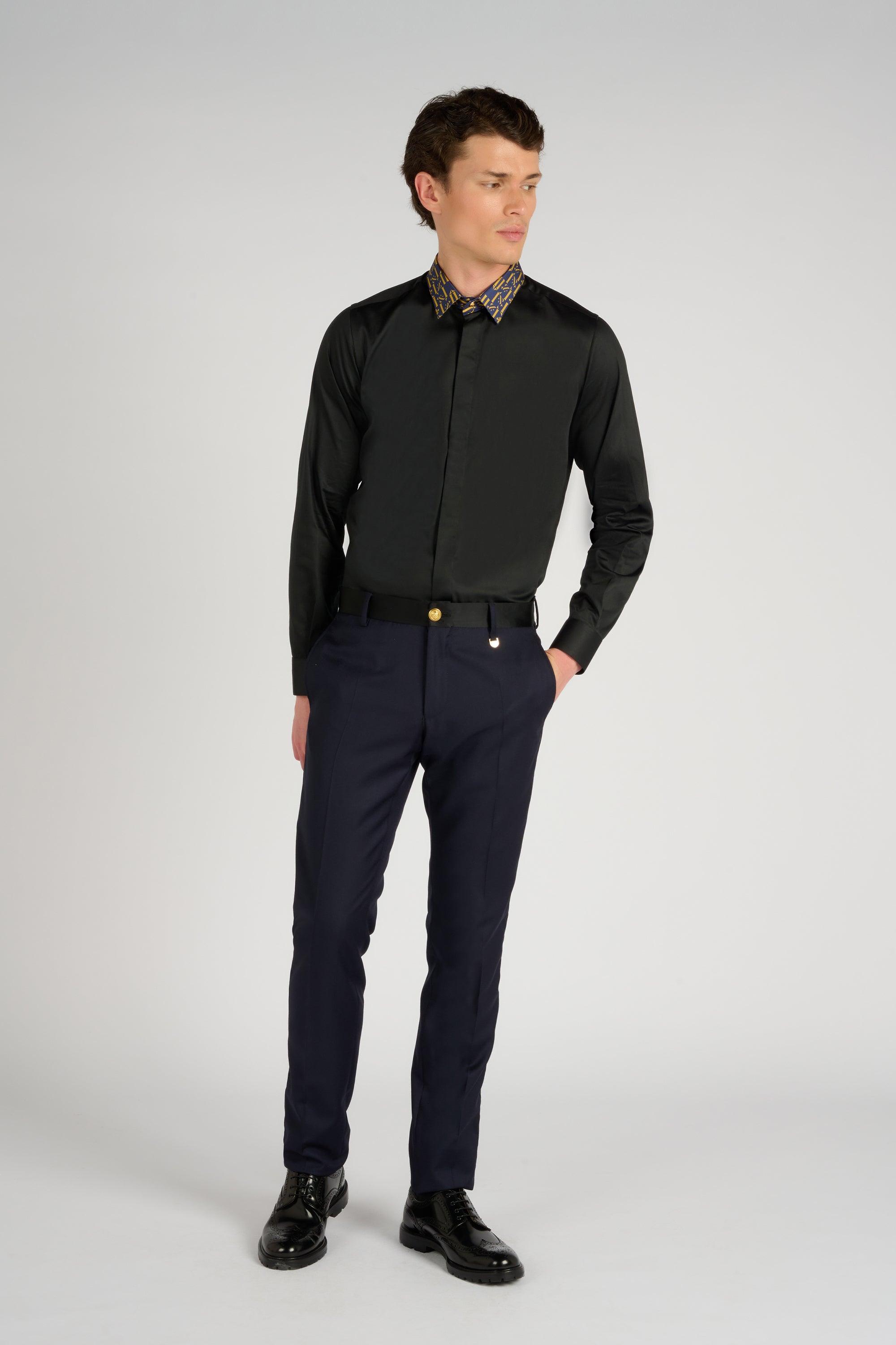 CHEMISE NOIRE COL NAVY - Lords & Fools 